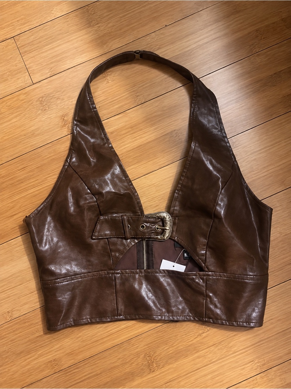 Women’s High-Waist Suede-Look Lace-Up Skirt in Chestnut Brown